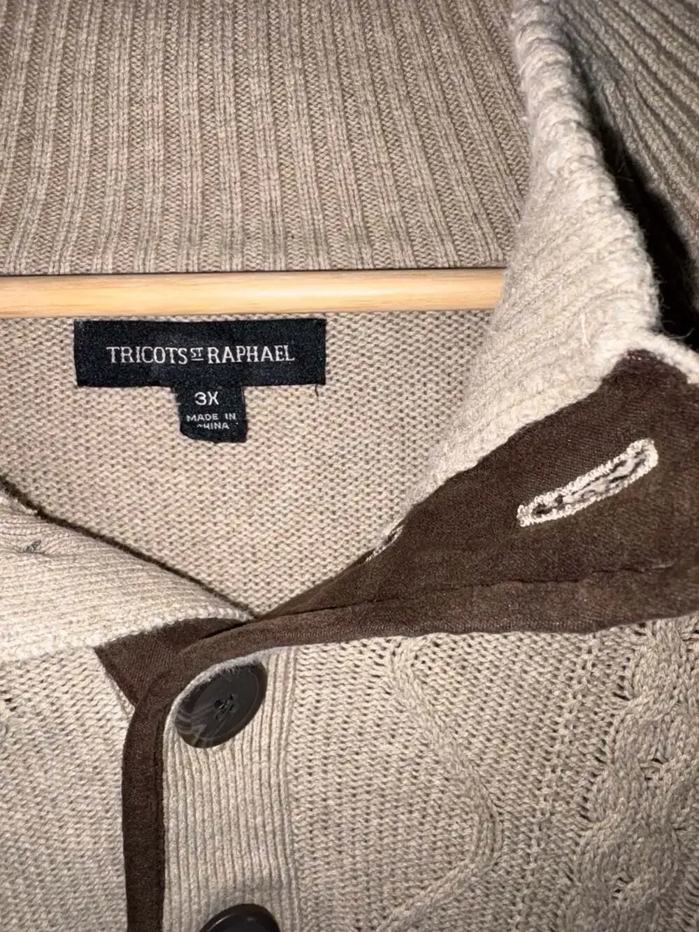 Tricots St. Raphael Sweater Size 3X Beige Cable Knit Mock Neck Button